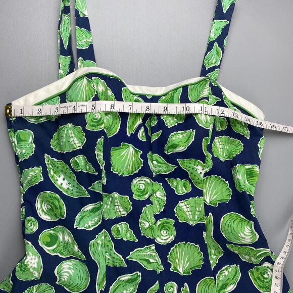 Vintage Clubhouse by Ceeb Navy Blue & Green Shell Print Sun Beach Dress - Picture 10 of 13